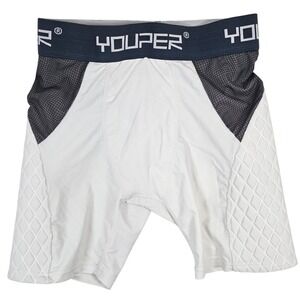 Youper Mens White Padded Compression Shorts Athletic Sliders Large YAESS-01